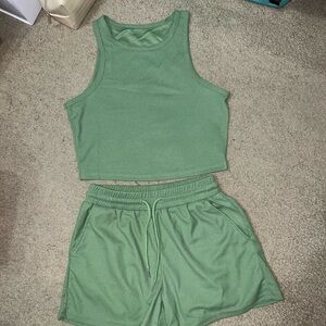 Green Tank Top and Shorts Set